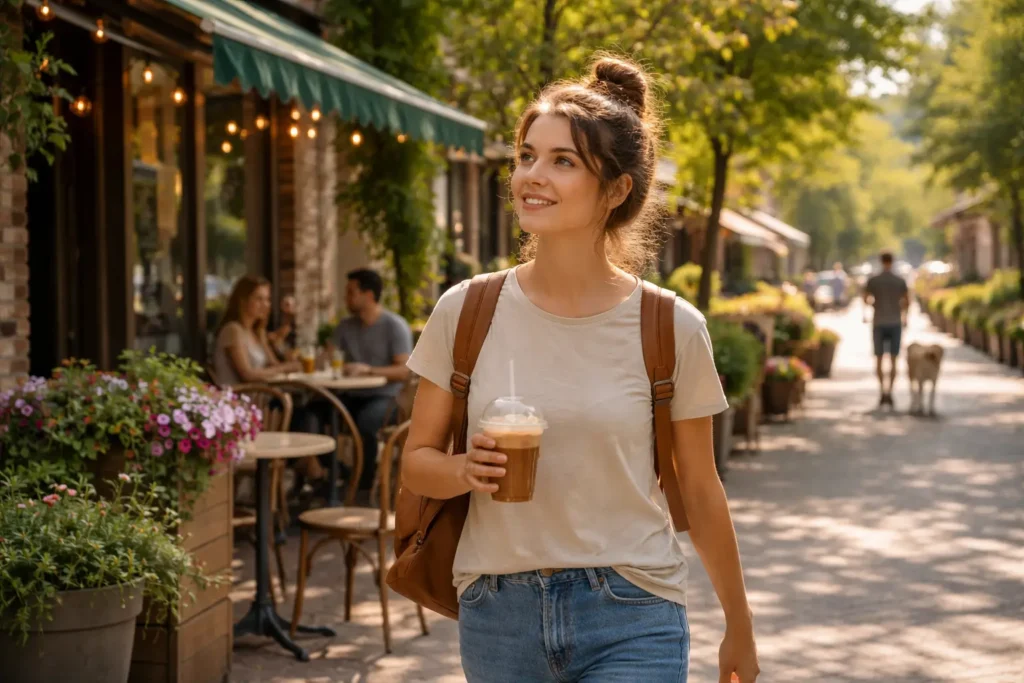 Student exploring her new destination on first day 